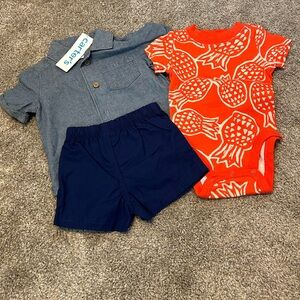 Carter's Blue Shirt and Orange Onesie Set